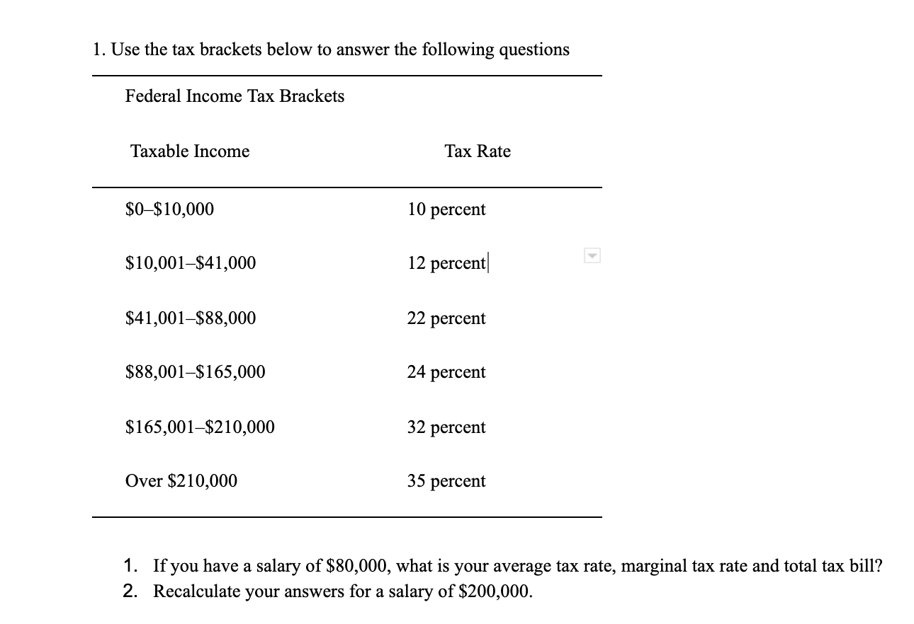 Solved 1. Use the tax brackets below to answer the following | Chegg.com