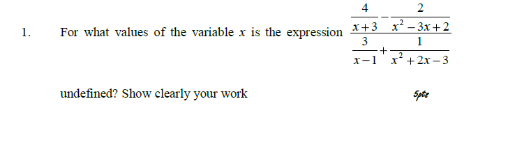 Solved 4 4 N 1. For what values of the variable x is the | Chegg.com