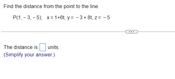 Solved Find the distance from the point to the line. | Chegg.com