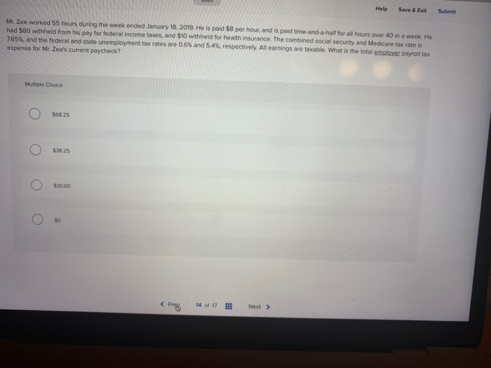 Solved Help Save ExitSubmit Mr Zee Worked 55 Hours During Chegg