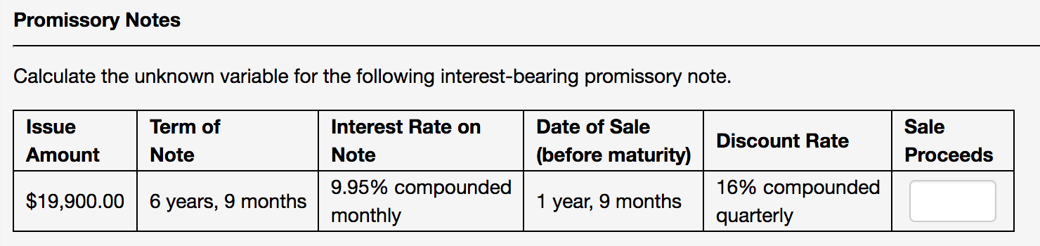 Promissory Notes Calculate the unknown variable for | Chegg.com