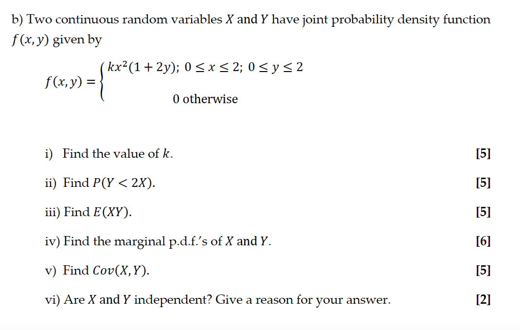 Solved B Two Continuous Random Variables X And Y Have Jo Chegg Com