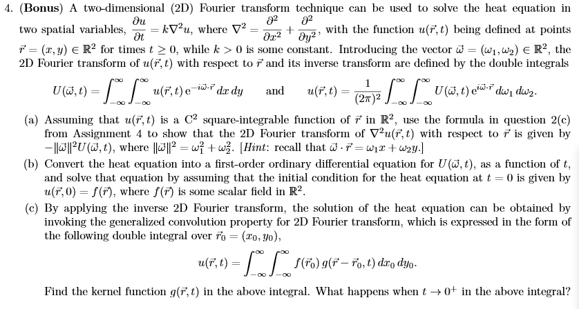 Solved 4. (Bonus) A two-dimensional (2D) Fourier transform | Chegg.com