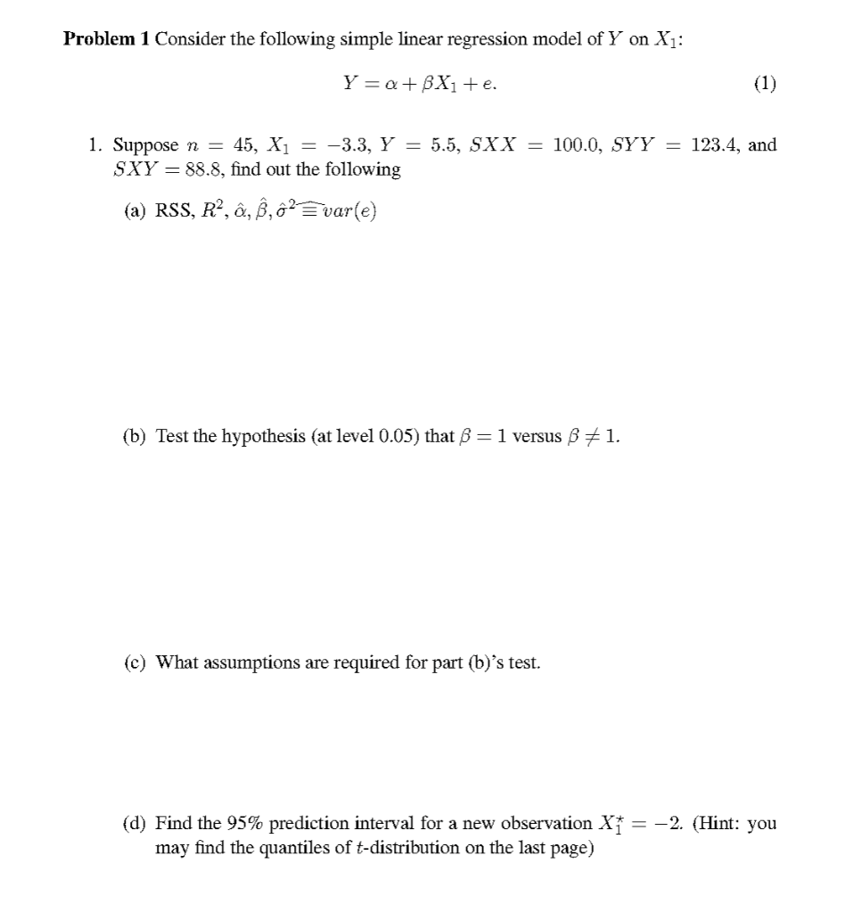 Solved Problem 1 Consider The Following Simple Linear Reg Chegg Com