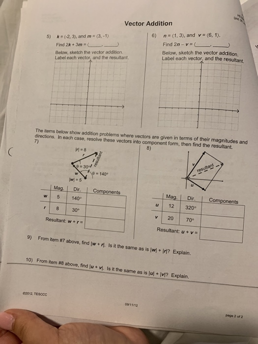 Solved Vector Addition 6) n (1,3), and v (6, 1). ks(-2,3), | Chegg.com