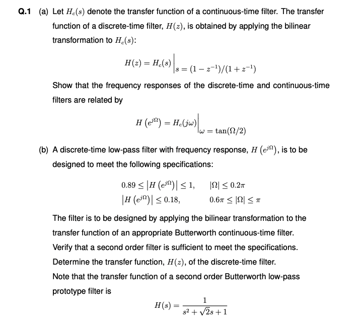 Solved Q.1 (a) Let He(s) denote the transfer function of a | Chegg.com