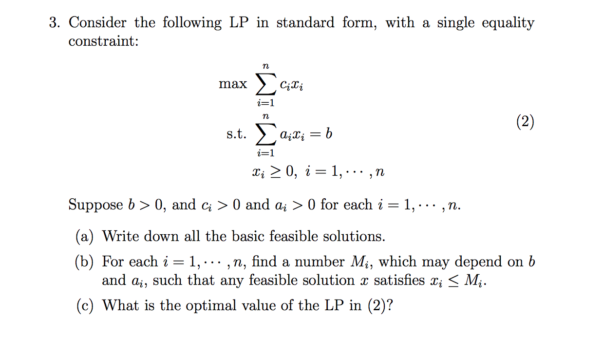 Solved 3. Consider the following LP in standard form, with a | Chegg.com