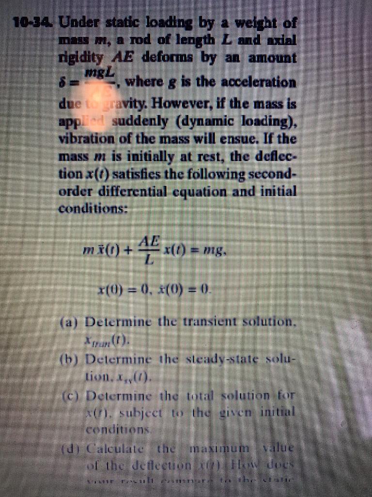 Solved 10 34 Under Static Loading By A Weight Of Mau M Chegg Com