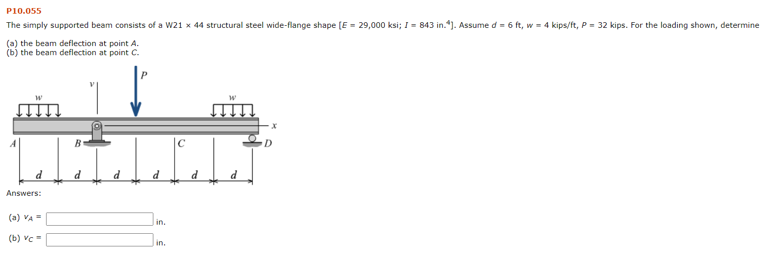 Solved The simply supported beam consists of a W21 × 44 | Chegg.com