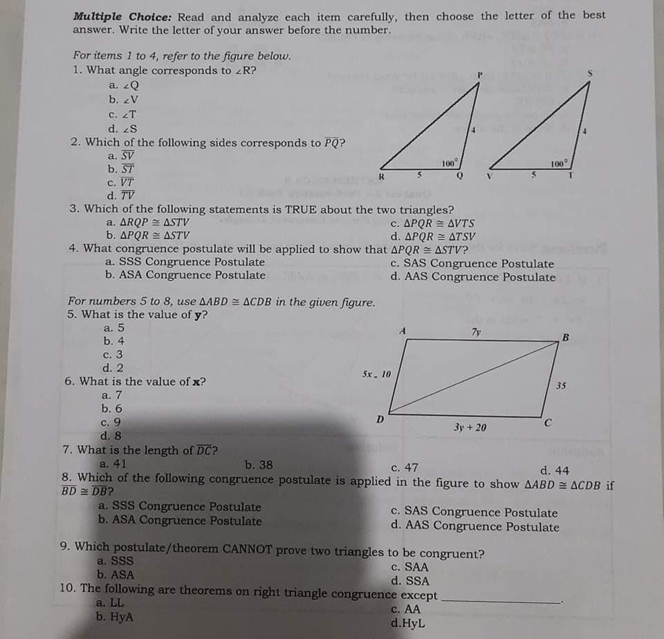 Solved A4 a. SV 100° Multiple Choice: Read and analyze each | Chegg.com