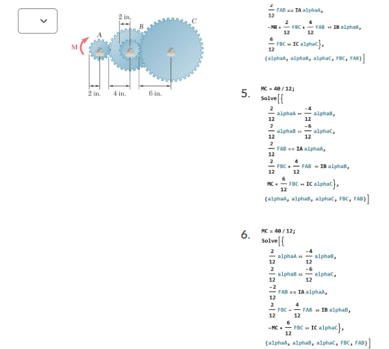 Match the equations to the Gear system MA /12