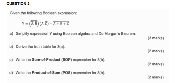 Solved QUESTION 2 Given The Following Boolean Expression: Y | Chegg.com