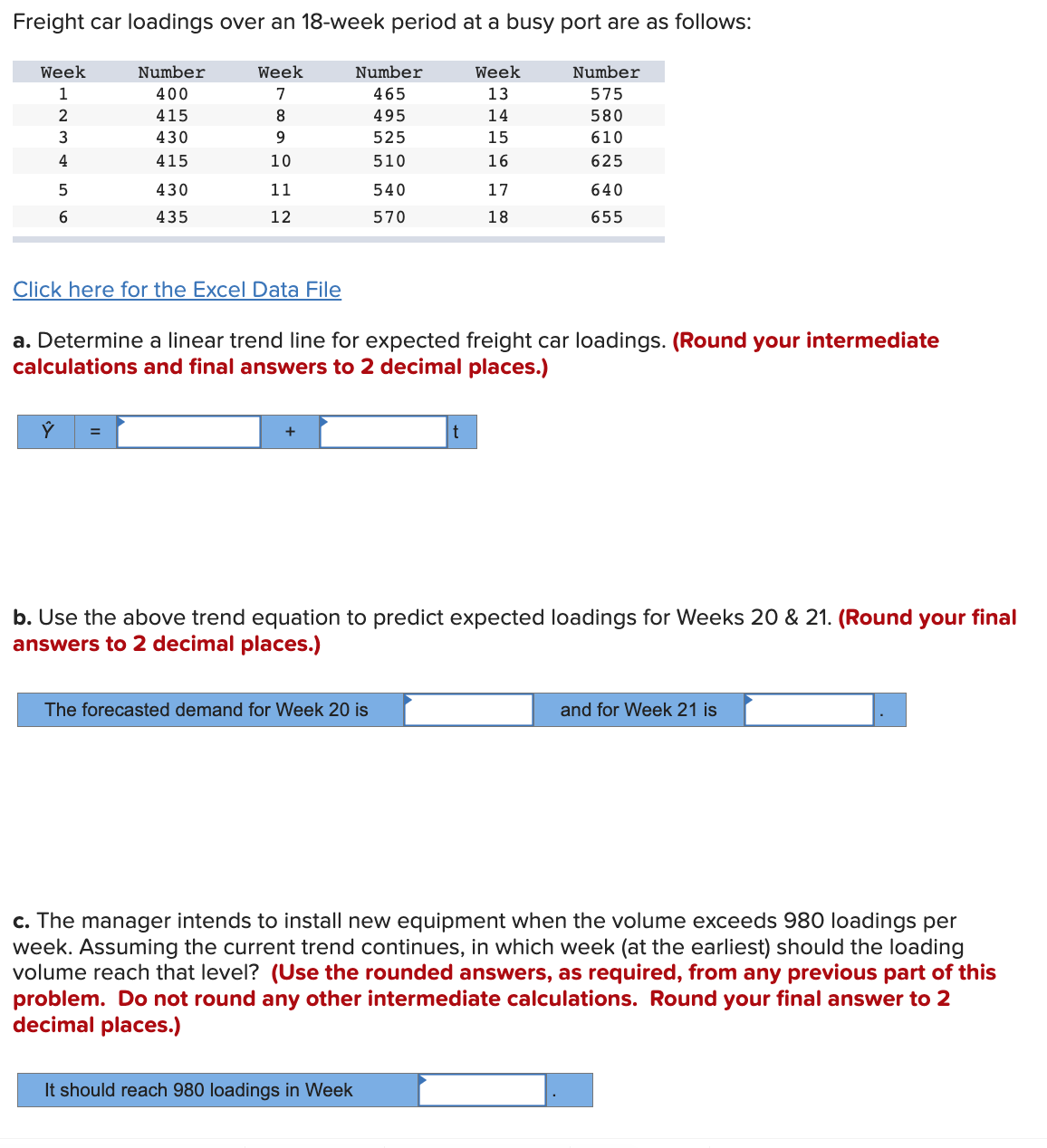 Solved Freight car loadings over an 18 week period at a