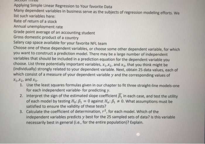 Solved Applying Simple Linear Regression to Your favorite | Chegg.com