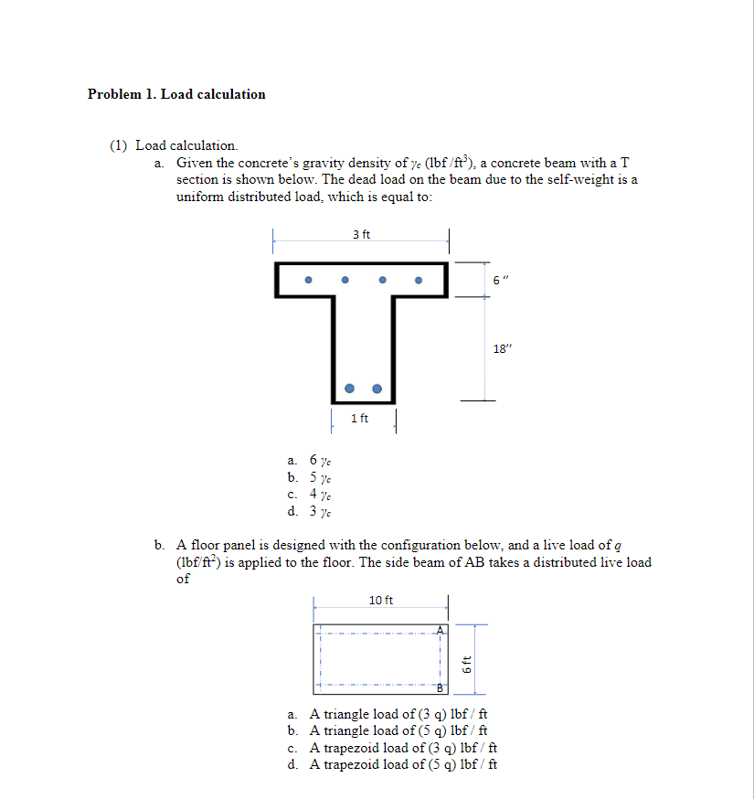 Solved Problem 1. Load calculation (1) Load calculation. a. | Chegg.com