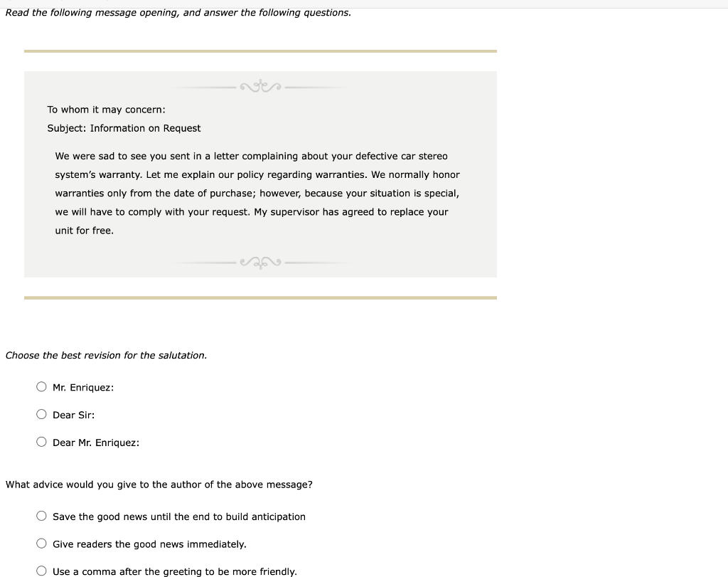 When you respond favorably to a customer's claim, you | Chegg.com