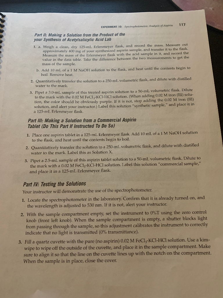 119 EXPERIMENT 10 Spectrophotometric Analysis of