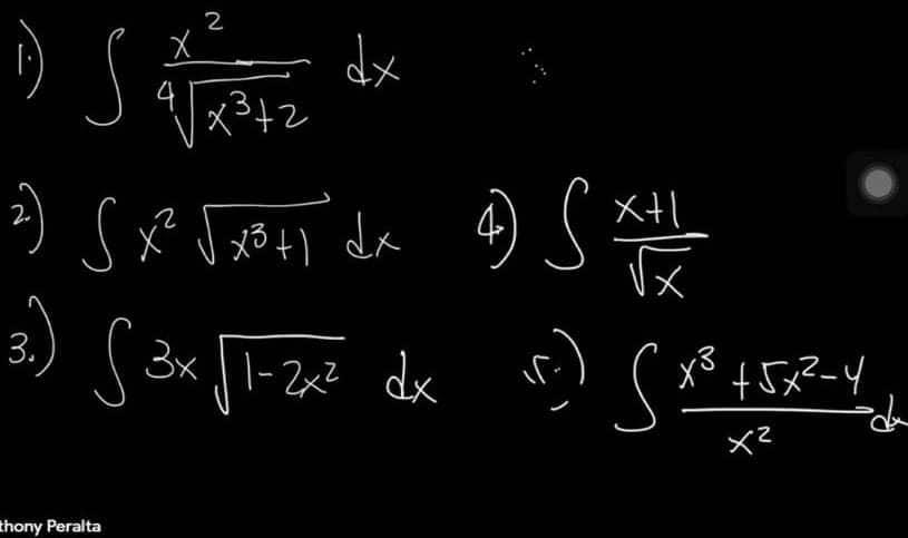 1) \( \int \frac{x^{2}}{\sqrt[4]{x^{3}+2}} d x \) 2) \( \int x^{2} \sqrt{x^{3}+1} d x \) 4) \( \int \frac{x+1}{\sqrt{x}} \) 3