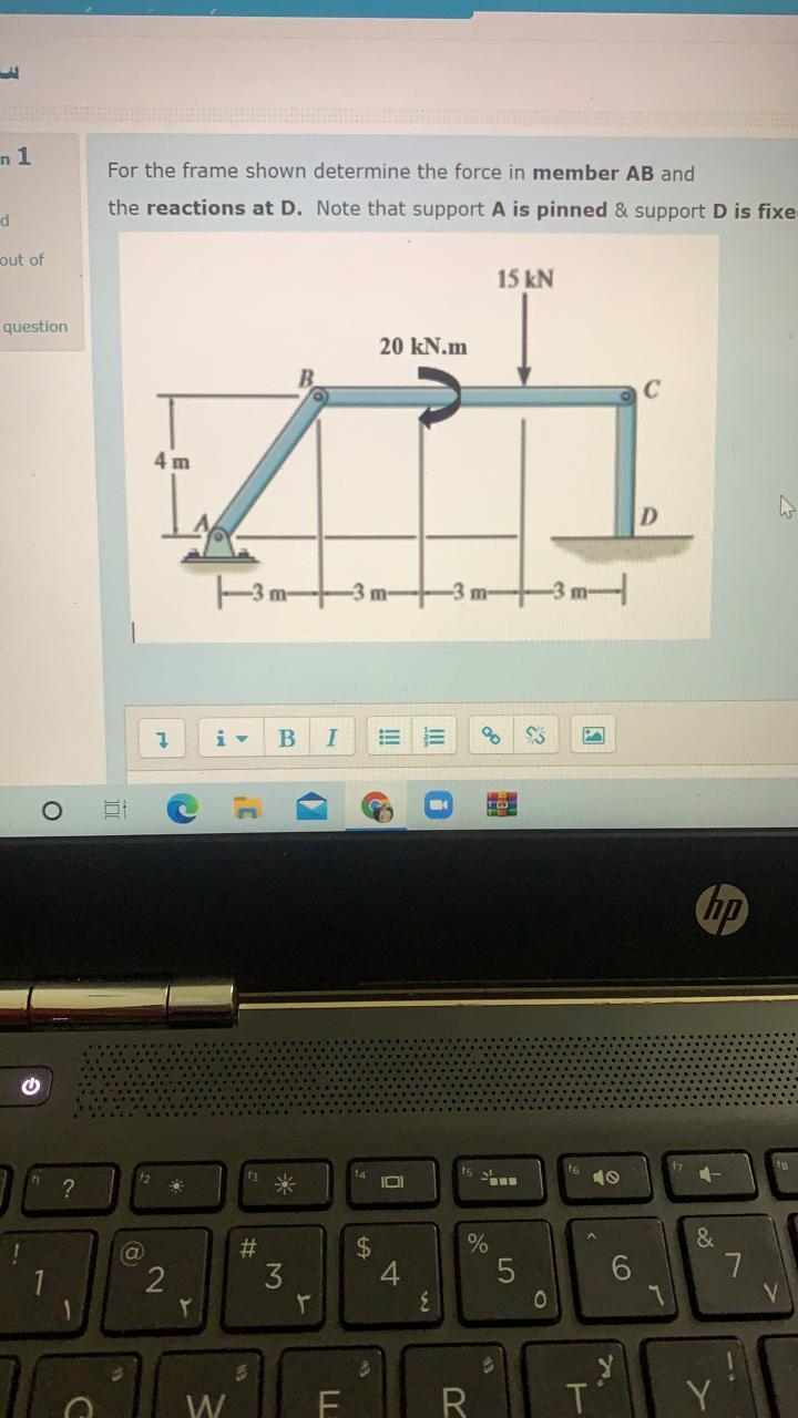 Solved n 1 For the frame shown determine the force in member | Chegg.com