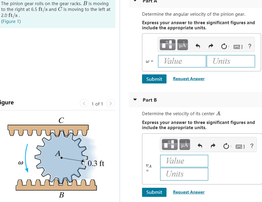 Solved PPart A The Pinion Gear Rolls On The Gear Racks. B Is | Chegg.com