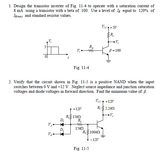 Solved 1. Design the transistor inverter of Fig. 11-4 to | Chegg.com