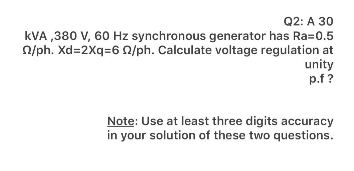 Solved Q2: A 30 KVA,380 V, 60 Hz synchronous generator has | Chegg.com