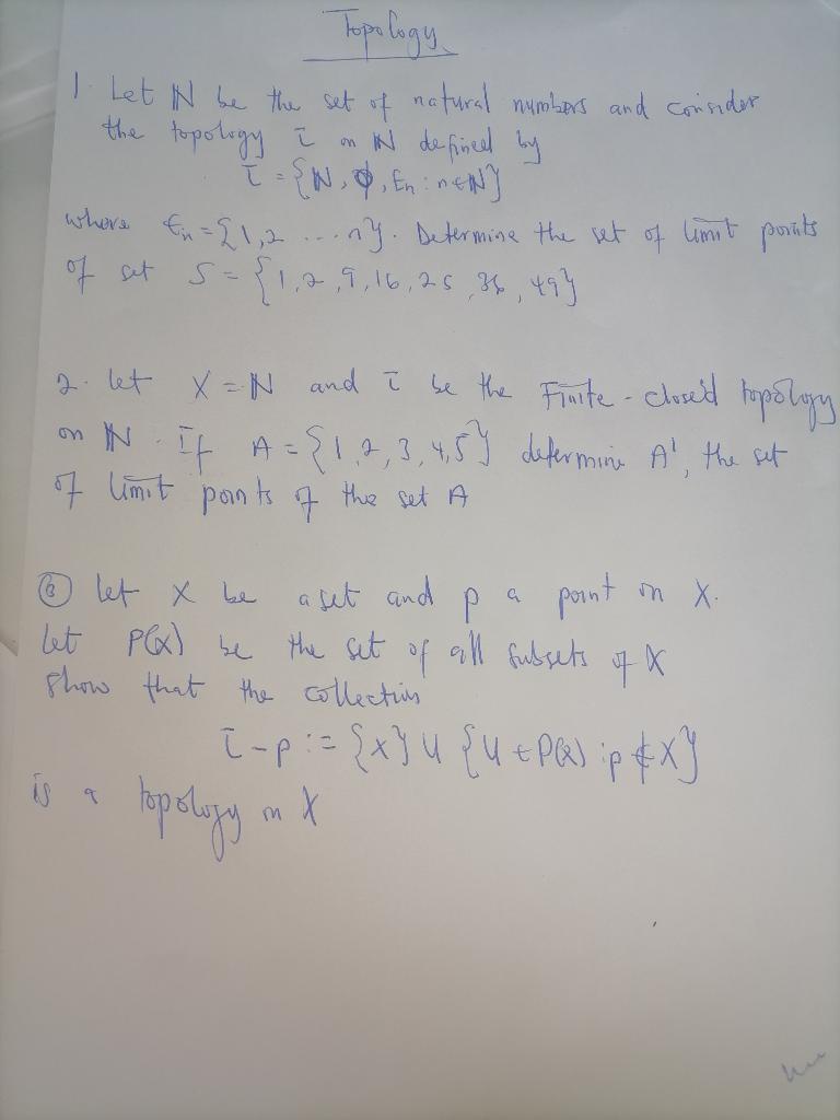 Solved Topology I Let N Be The Set Of Natural Numbers And | Chegg.com