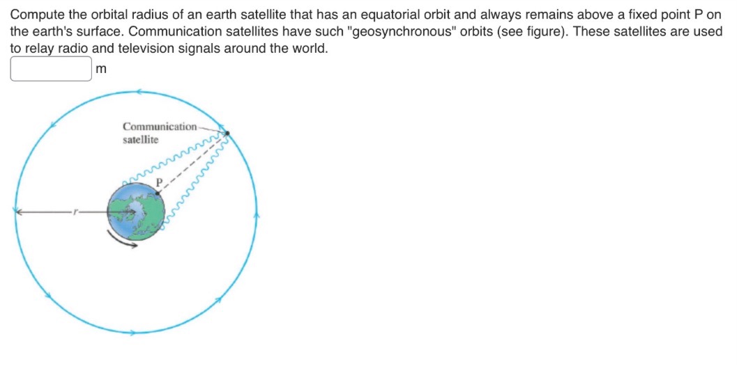 Compute the orbital radius of an earth satellite that has an equatorial orbit and always remains above a fixed point \( P \)
