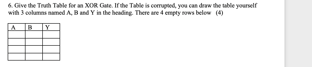 Solved Give the Truth Table for an XOR Gate. If the Table | Chegg.com