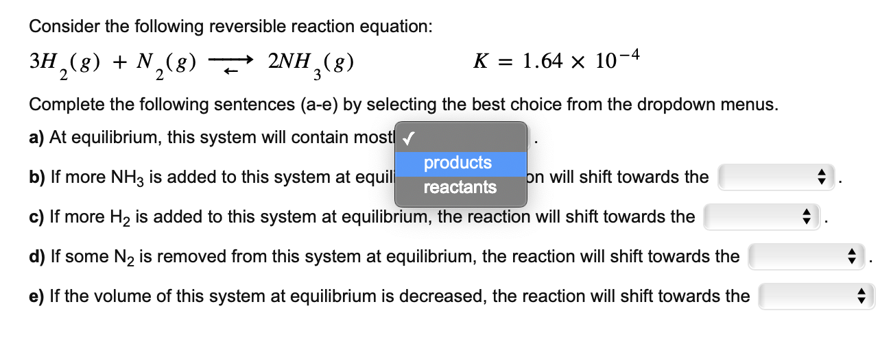 Solved Consider the following reversible reaction equation: | Chegg.com