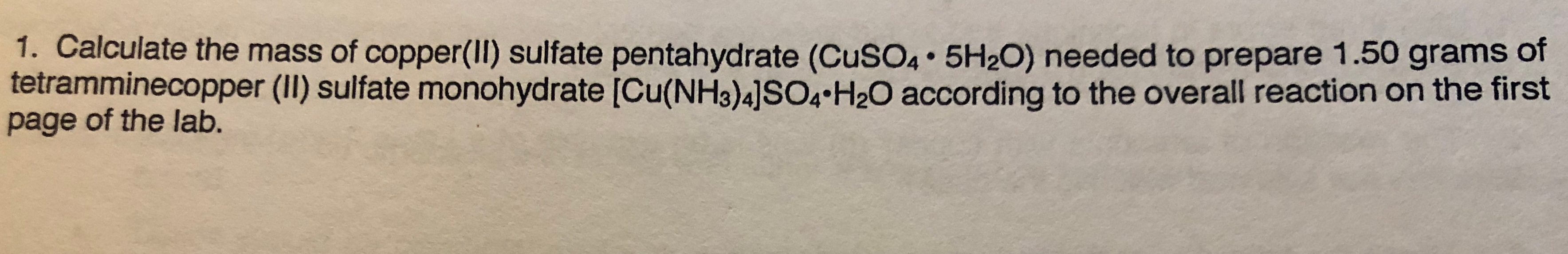 Solved 1. Calculate the mass of copper(II) sulfate