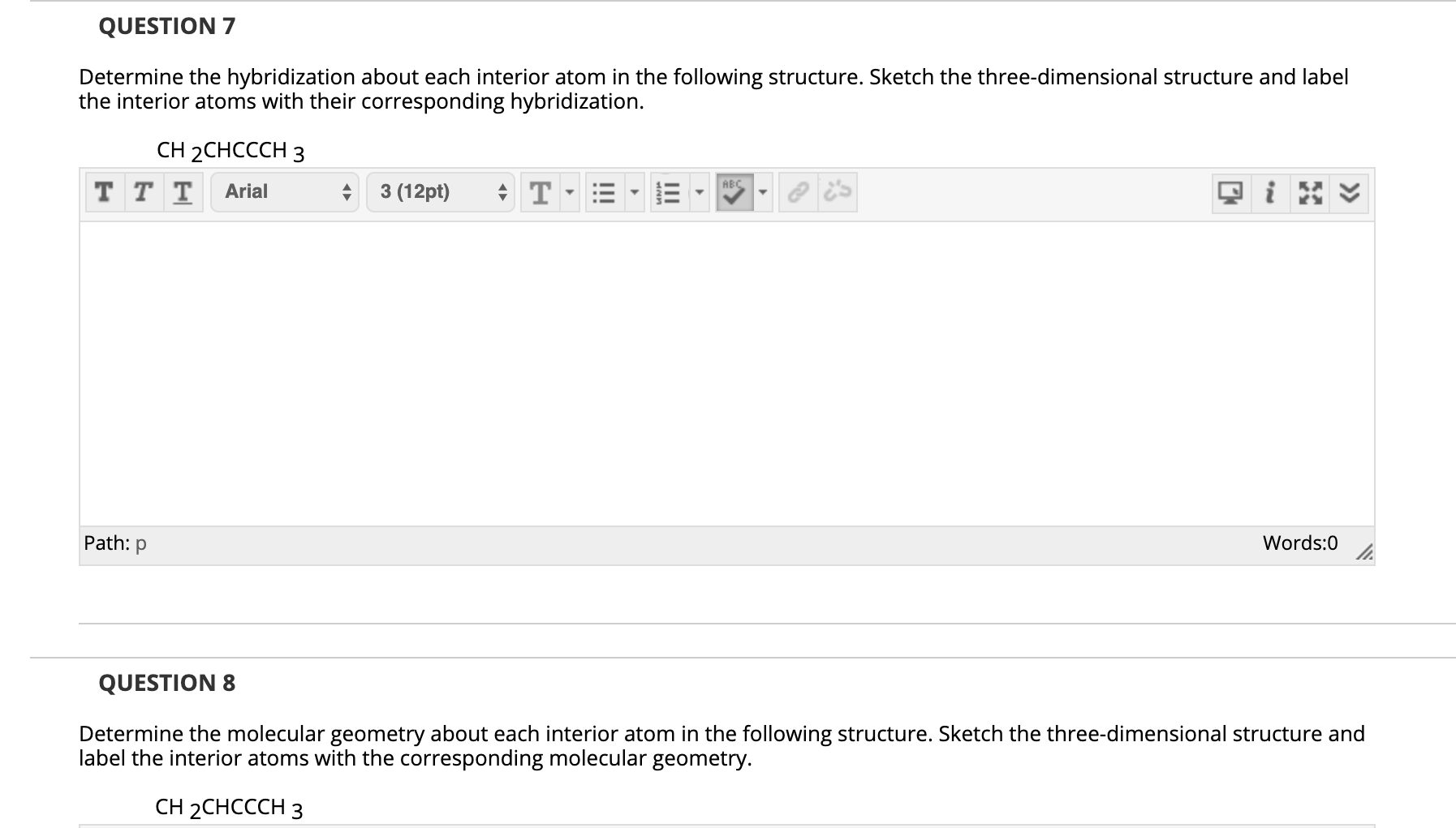 Solved Determine the molecular geometry about each interior | Chegg.com