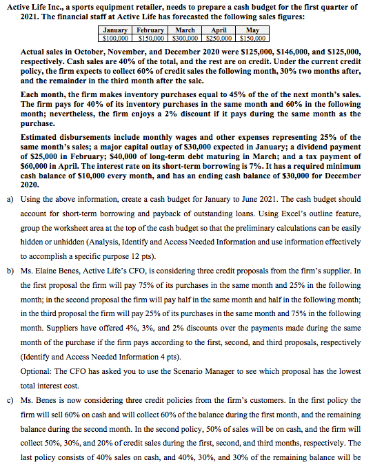 Active Life Inc., a sports equipment retailer, needs