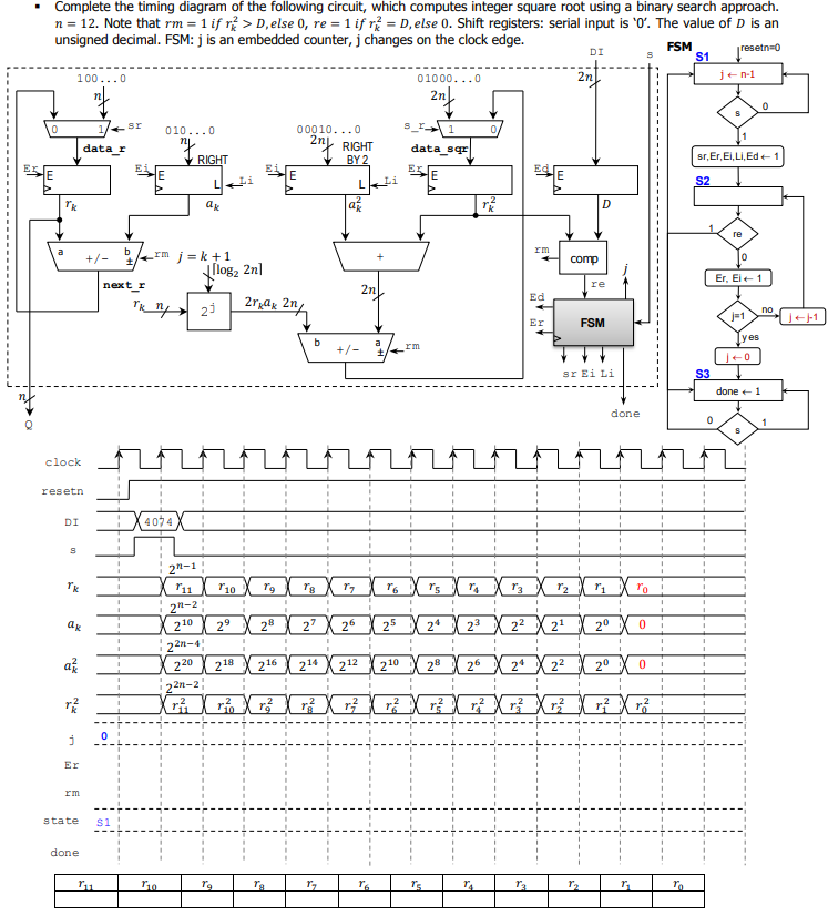 Complete the timing diagram of the following | Chegg.com