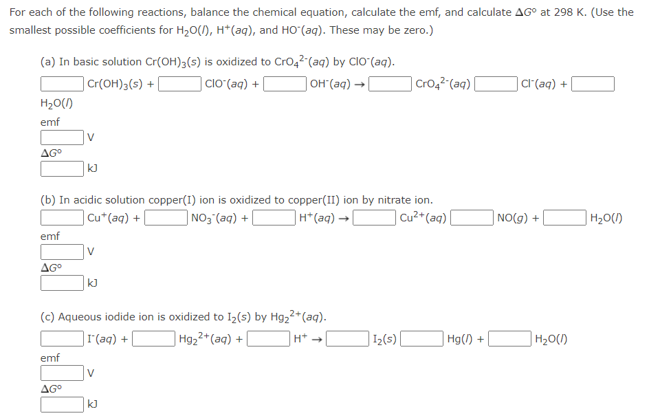 Solved For each of the following reactions, balance the | Chegg.com