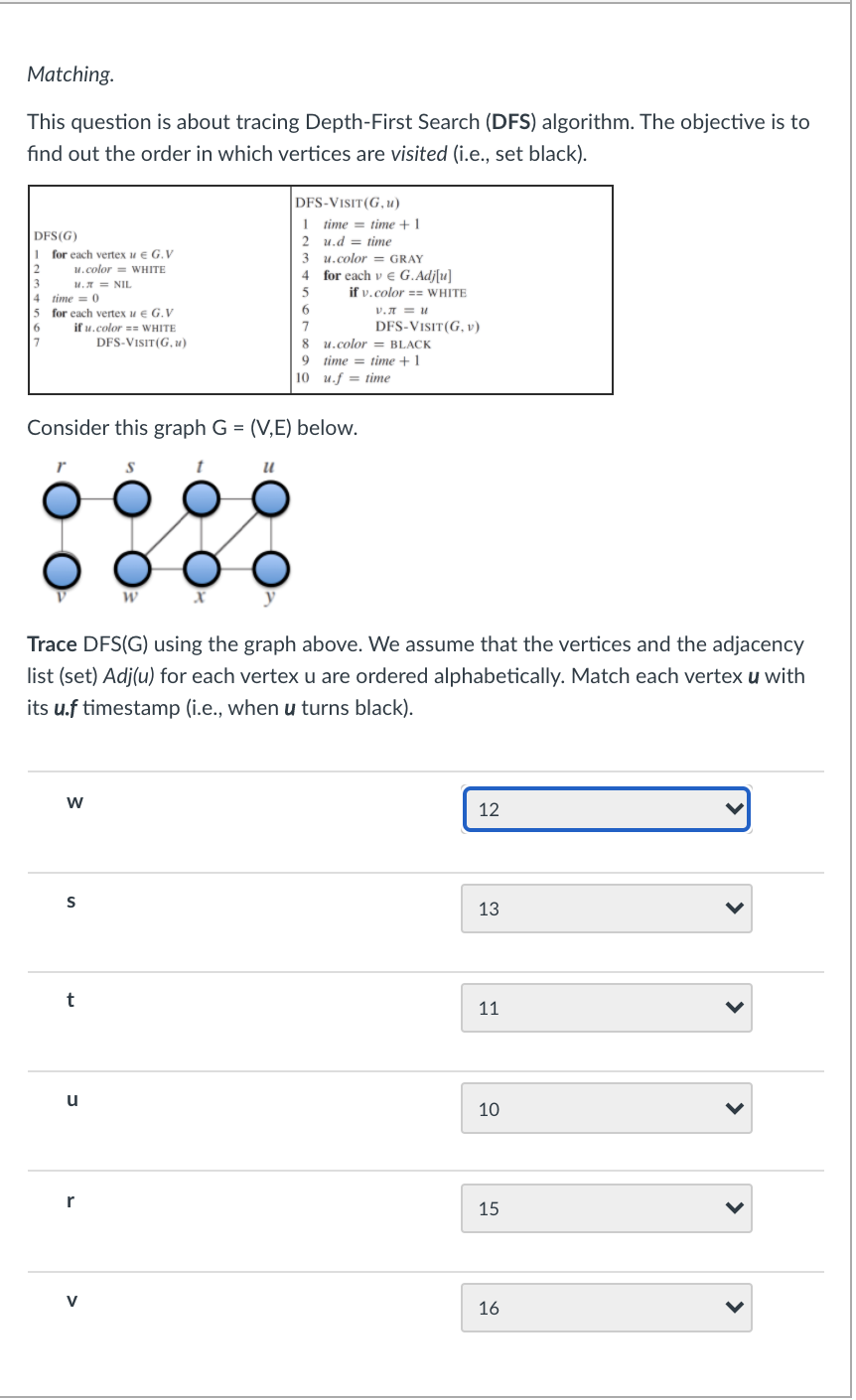 Solved Matching This question is about tracing Depth-First | Chegg.com