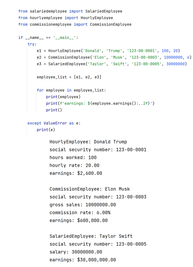 Solved in python, (Polymorphic Employee Payroll System: 10 | Chegg.com