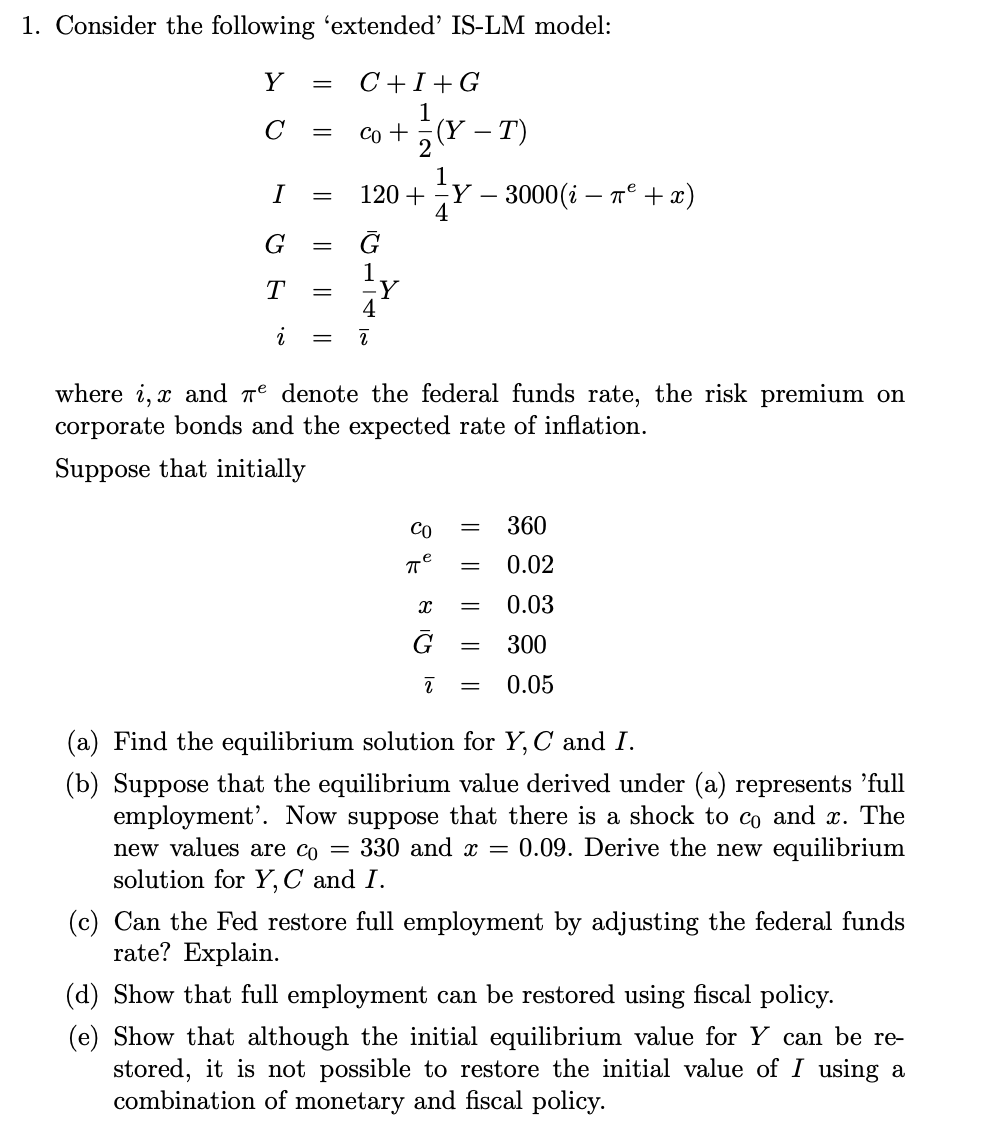 1 Consider The Following Extended Is Lm Model Chegg Com