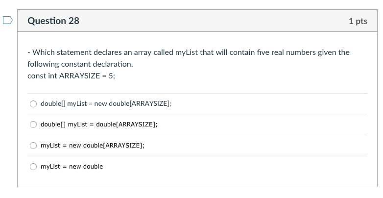Solved Question 19 1 pts --Consider the following array: | Chegg.com