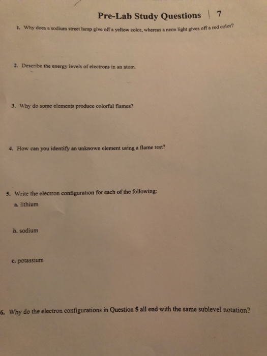 Solved PreLab Study Questions 7 Why does a sodium street