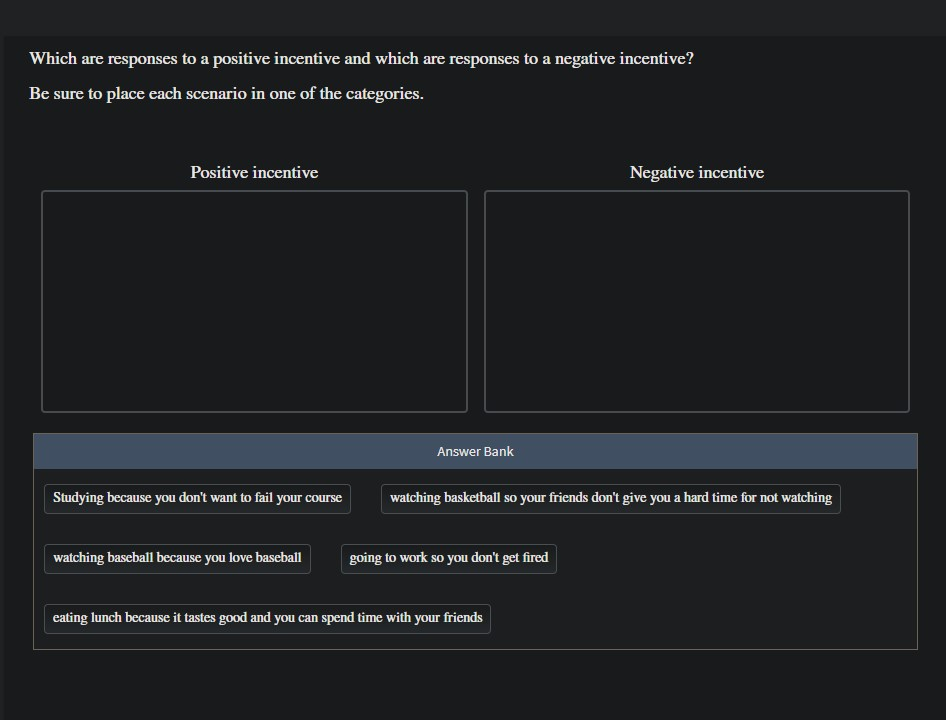 Solved Which Are Responses To A Positive Incentive And Which Chegg