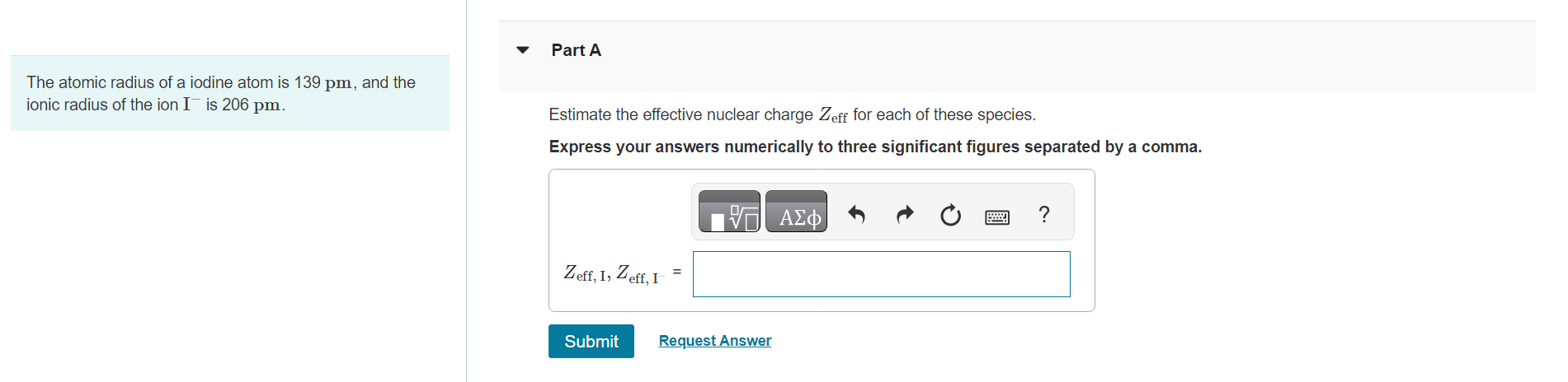 Solved The atomic radius of a iodine atom is 139 pm, and the | Chegg.com