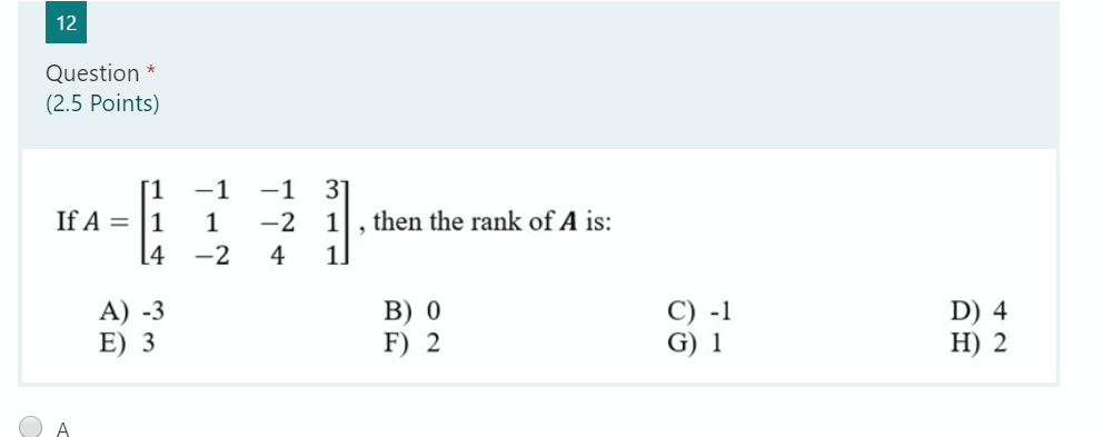 Solved 12 Question 2 5 Points 1 If A 1 14 1 1 2 Chegg Com