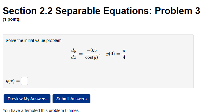 Solved Section 2 2 Separable Equations Problem 3 1 Point Chegg