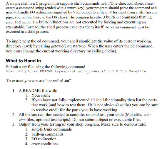 Solved a A simple shell is a C program that supports shell | Chegg.com