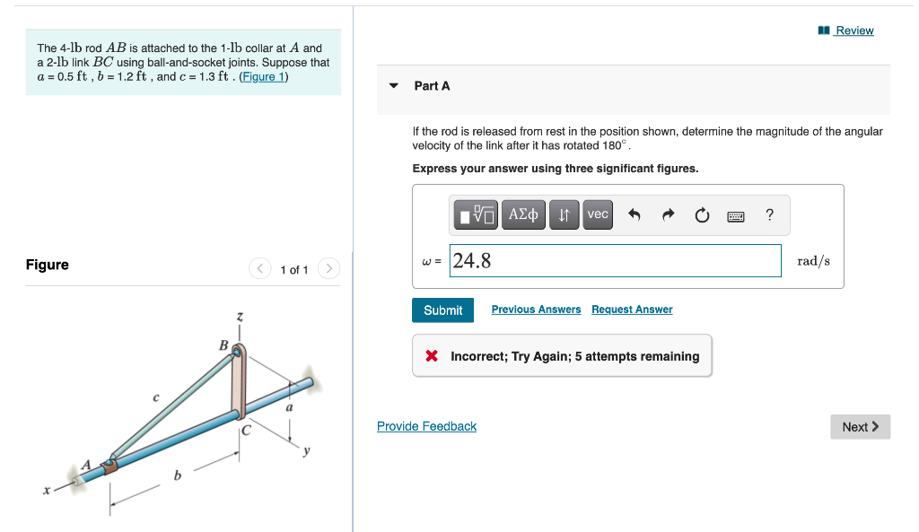 Solved In Review The 4-lb Rod AB Is Attached To The 1-1b | Chegg.com