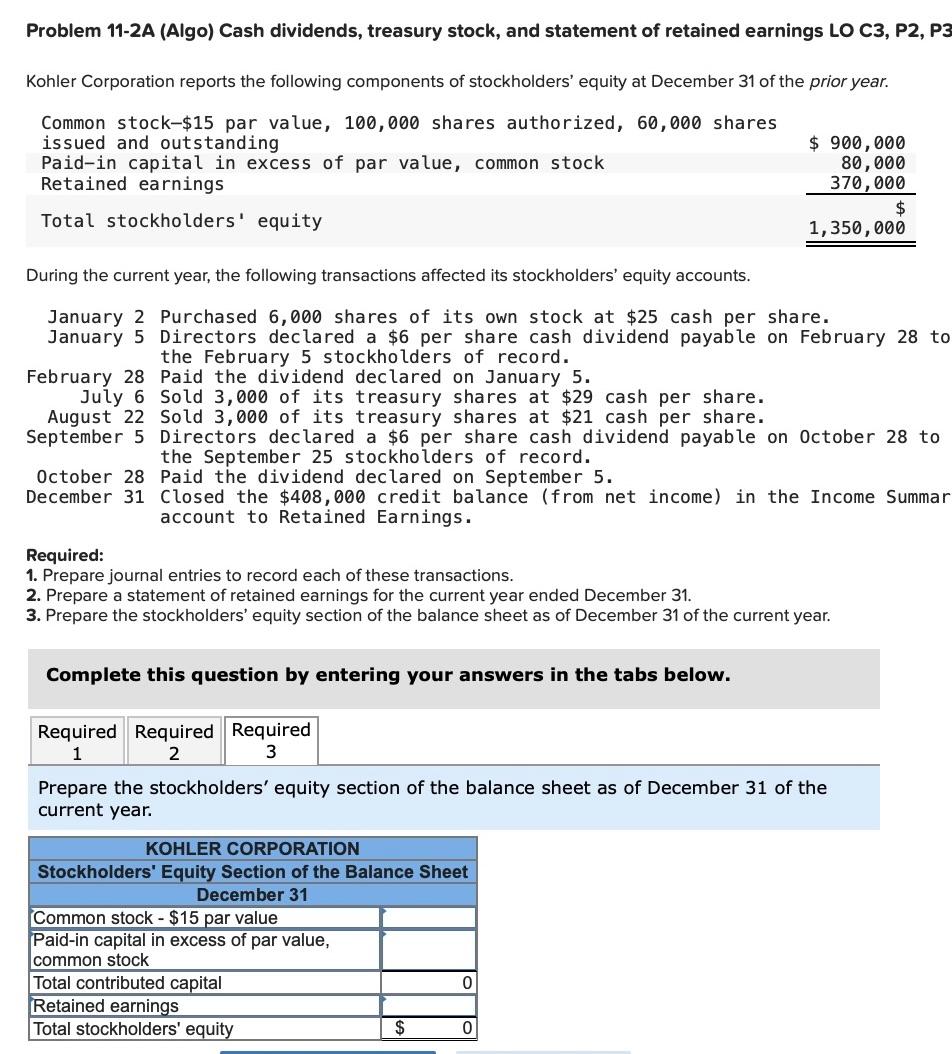  solved problem 11 2a algo cash dividends treasury st