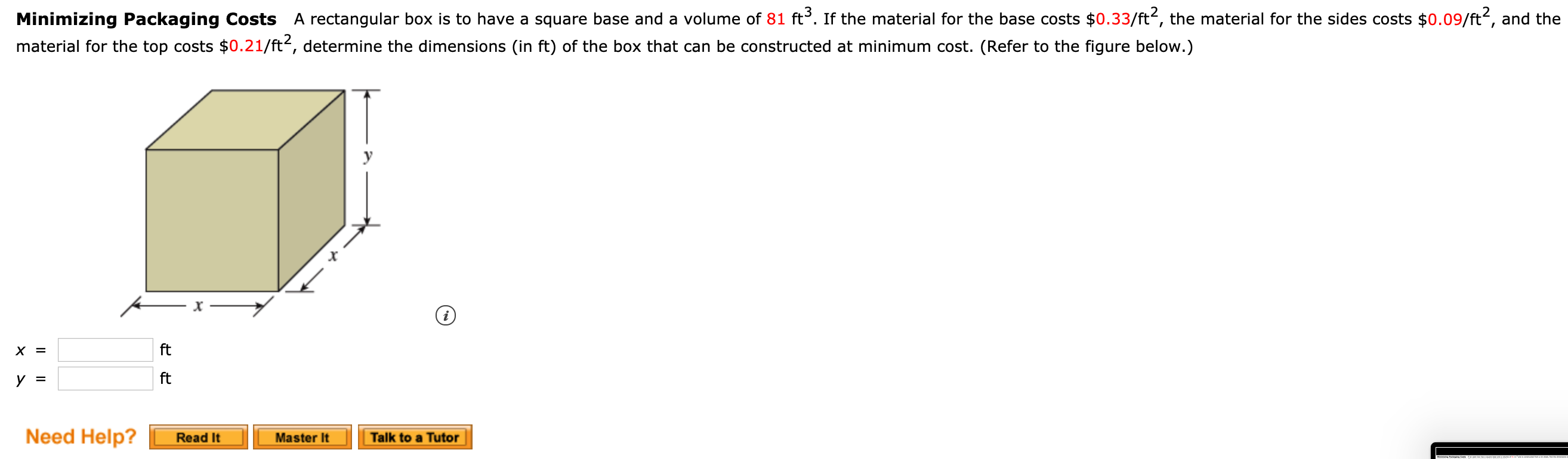 Solved Minimizing Packaging Costs A rectangular box is to | Chegg.com