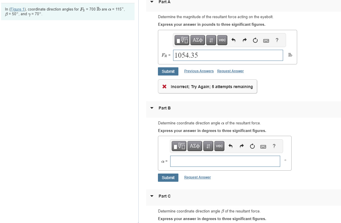 Solved In (Figure 1), coordinate direction angles for | Chegg.com