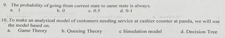 Solved 9. The probability of going from current state to | Chegg.com